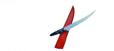 Handmade Flexible Fishing Fillet J2 Steel Knife, With Leather Sheath. Epoxy Resin slabs handle - Image 2