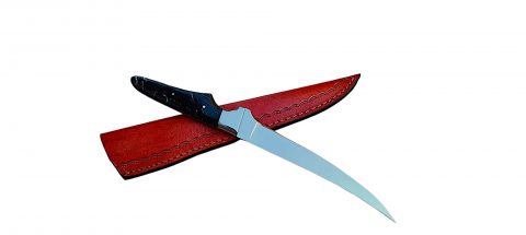 Handmade Flexible Fishing Fillet J2 Steel Knife, With Leather Sheath. Epoxy Resin slabs handle - Image 3