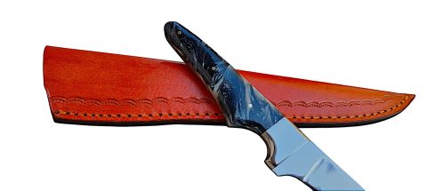 Handmade Flexible Fishing Fillet J2 Steel Knife, With Leather Sheath. Epoxy Resin slabs handle - Image 4