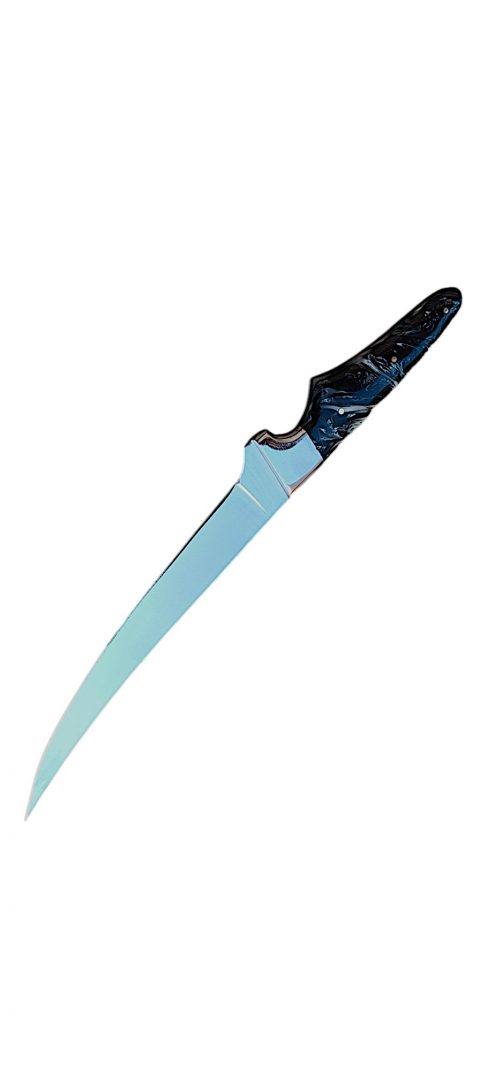 Handmade Flexible Fishing Fillet J2 Steel Knife, With Leather Sheath. Epoxy Resin slabs handle - Image 5
