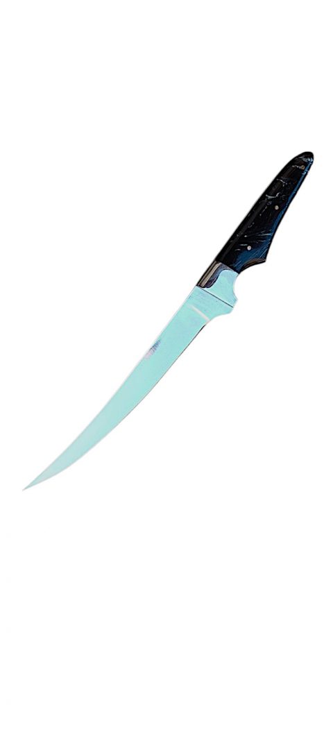 Handmade Flexible Fishing Fillet J2 Steel Knife, With Leather Sheath. Epoxy Resin slabs handle - Image 6
