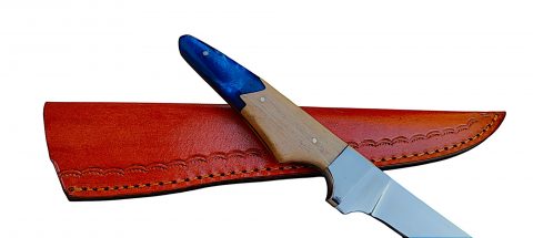 Handmade Flexible Fishing Fillet Knife J2 Steel, With Leather Sheath. Epoxy Resin slabs handle - Image 4