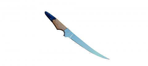 Handmade Flexible Fishing Fillet Knife J2 Steel, With Leather Sheath. Epoxy Resin slabs handle - Image 5