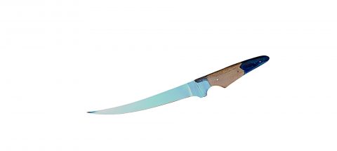 Handmade Flexible Fishing Fillet Knife J2 Steel, With Leather Sheath. Epoxy Resin slabs handle - Image 6