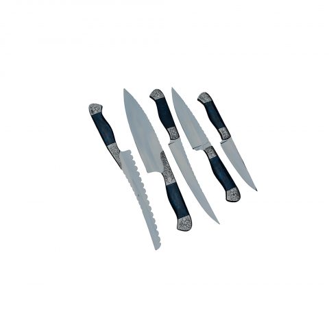 Ornate Bolster Culinary Knife Set (Blue Resin)