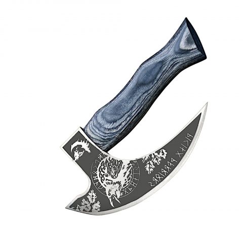 Hand-Forged Viking Axe | Engraved Norse Raven & Rune Etchings | Blackened Wood Handle With Leather Sheath - Image 5