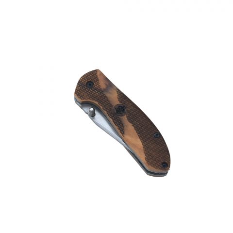 Artisan Folding Knife with Wood Grain Handle & Sheath - Image 7