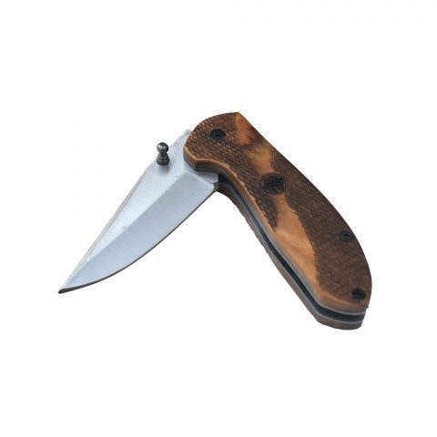Artisan Folding Knife with Wood Grain Handle & Sheath - Image 3