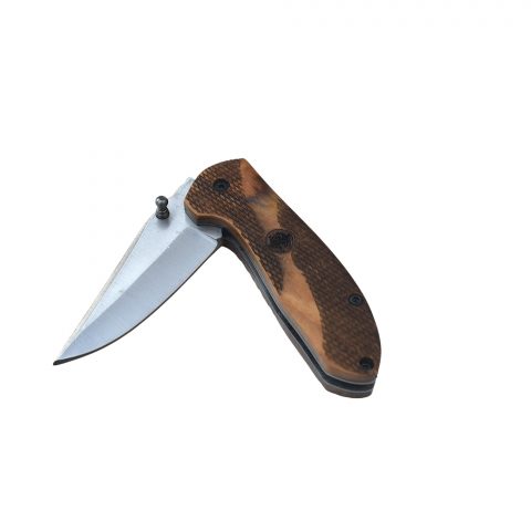 Artisan Folding Knife with Wood Grain Handle & Sheath - Image 2