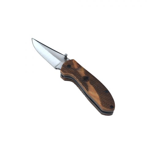 Artisan Folding Knife with Wood Grain Handle & Sheath - Image 4