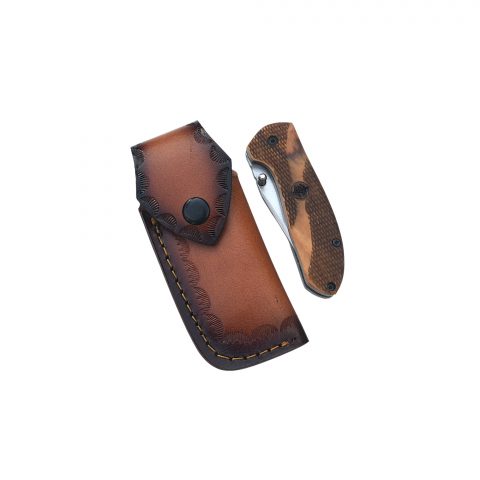 Artisan Folding Knife with Wood Grain Handle & Sheath - Image 8