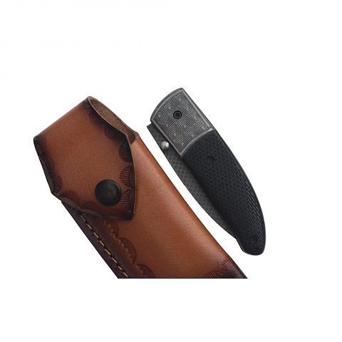 Artisan Micarta Handle Folding Knife With Leather Pouch - Image 7